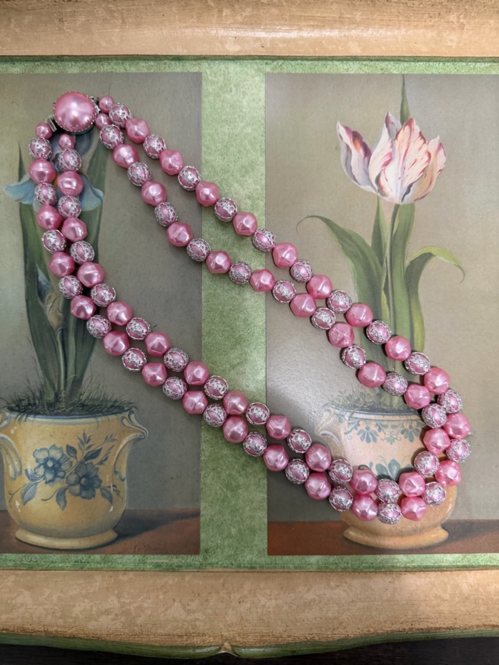 Pink Pearl-Style Double Strand Necklace